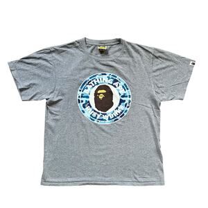 L Bape Blue Camo Circle Logo Tee